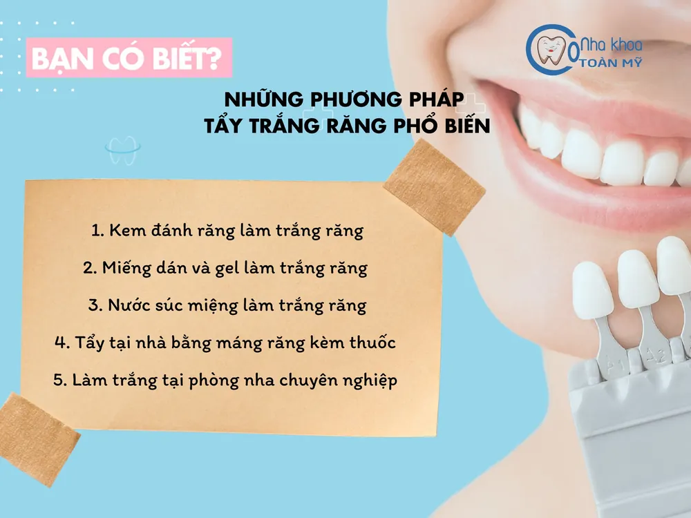 Tổng hợp các phương pháp tẩy trắng răng phổ biến kèm bảng so màu răng thẩm mỹ
